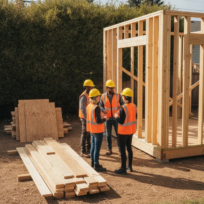 Construction crew framing an ADU structure in Silicon Valley